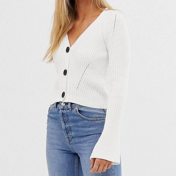 ASOS DESIGN Cropped Boyfriend Cardigan in rib - Picture 2 of 5